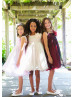 Square Neck Tulle Knee Length Flower Girl Dress With Decorated Flower